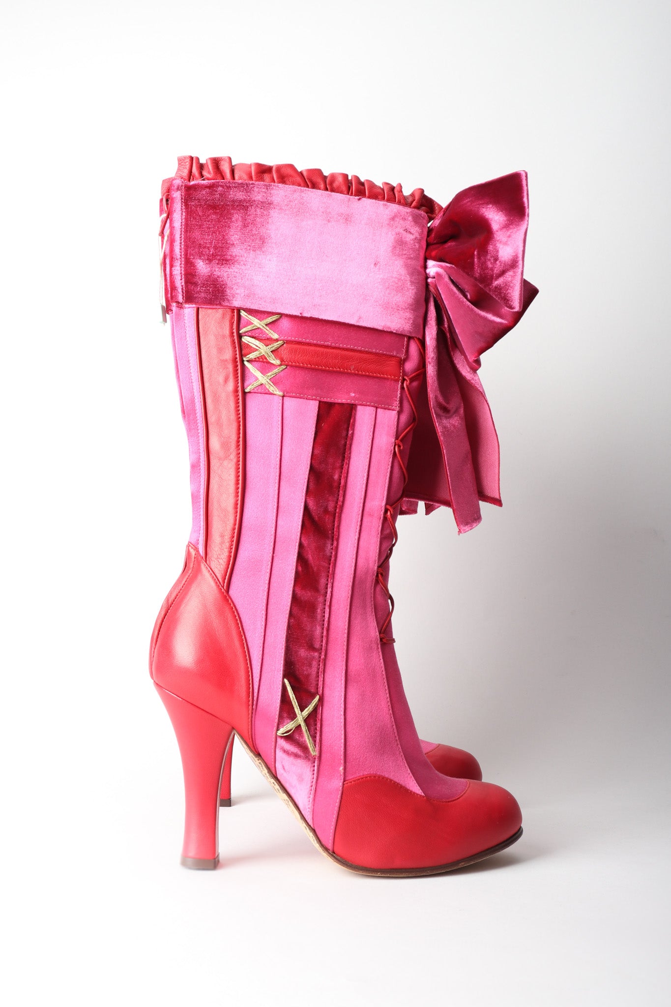 John Galliano Lolita Punk Satin Velvet Bow Boots