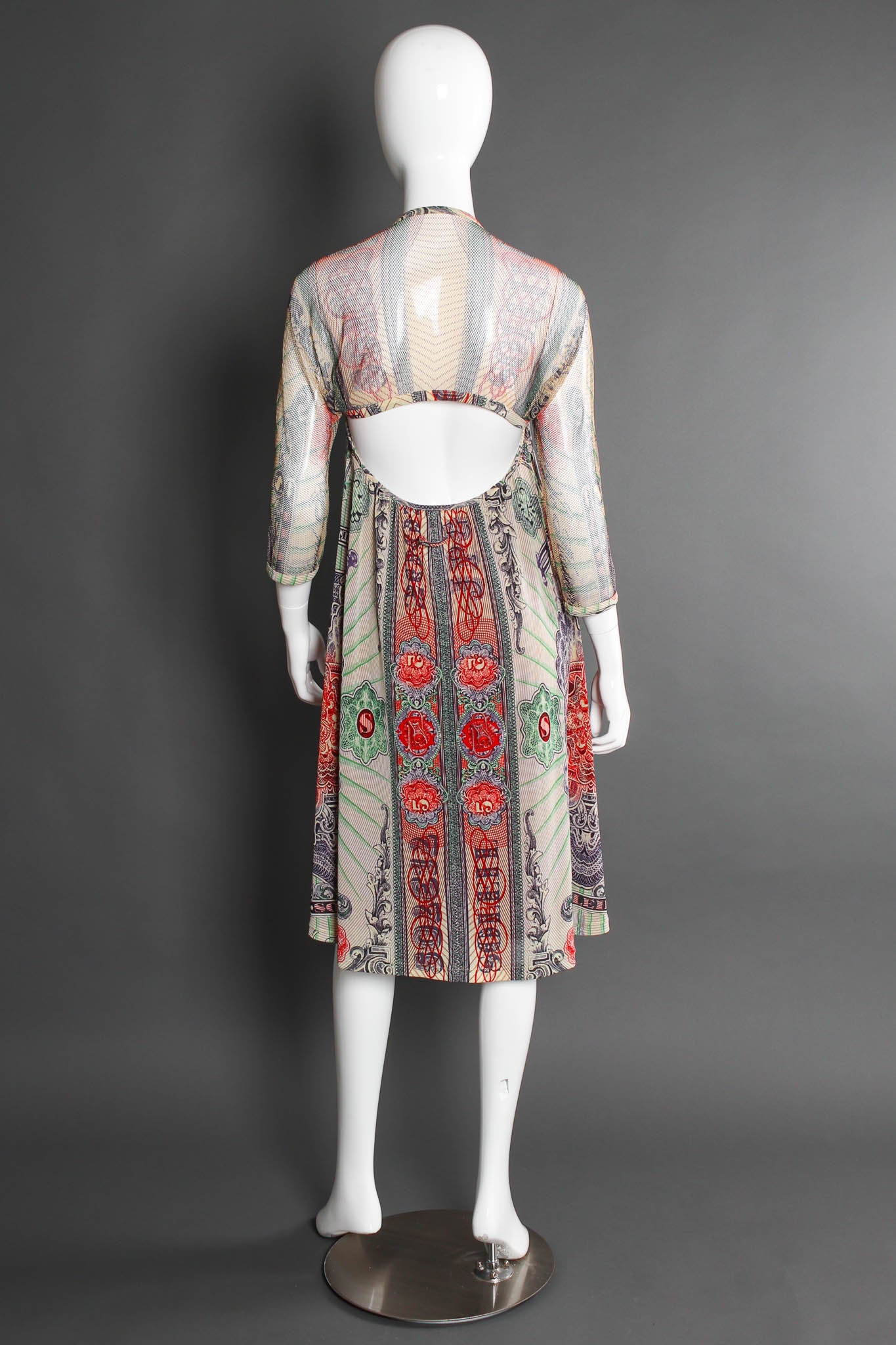 Vintage Jean Paul Gaultier Soleil 1990s Currency Mesh Dress mannequin back @ Recess LA