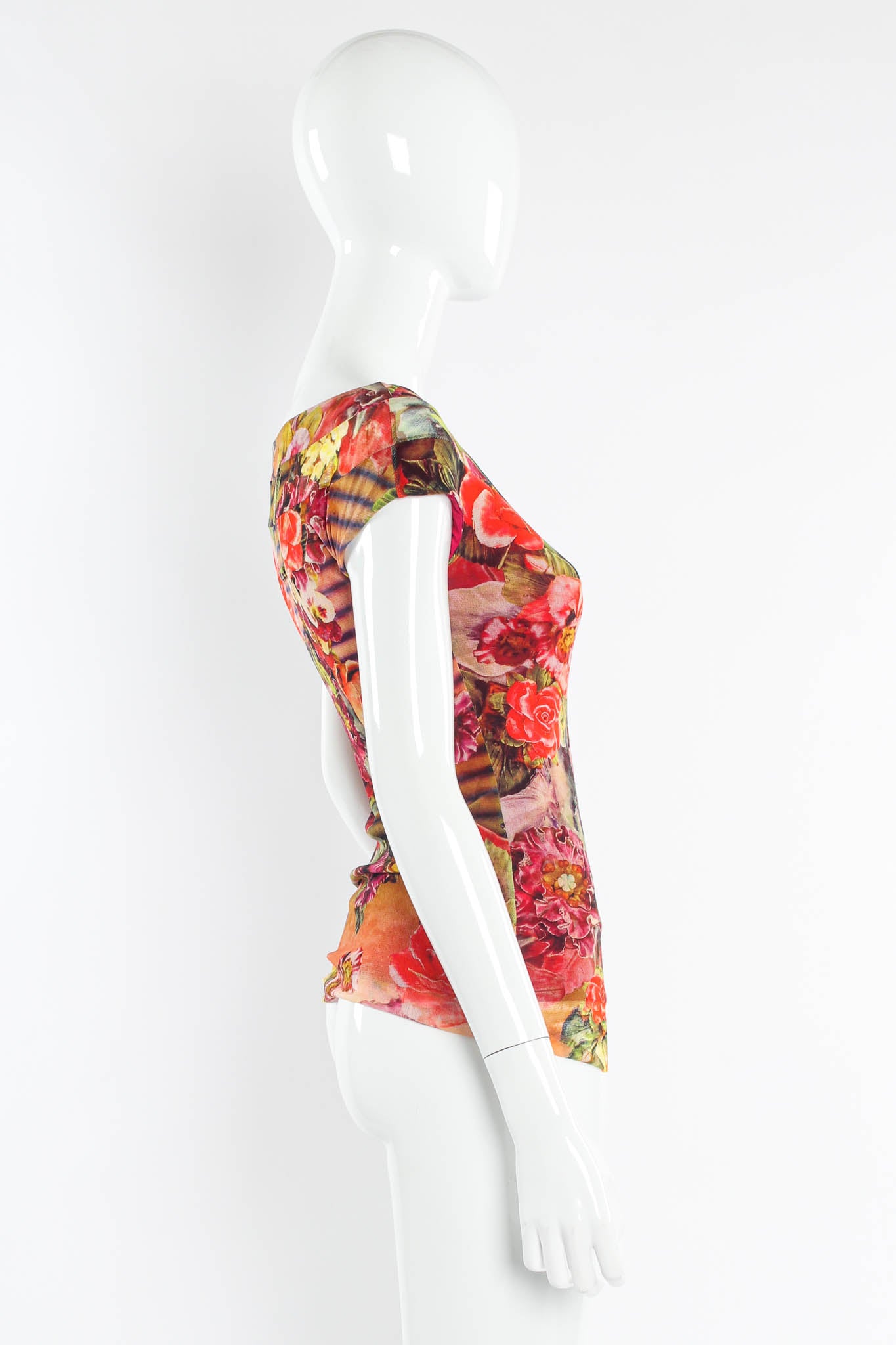 Vintage Jean Paul Gaultier Soleil Floral Bloom Mesh Top mannequin side @ Recess LA