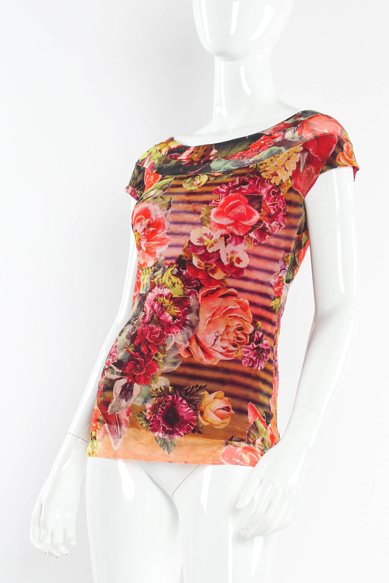 Vintage Jean Paul Gaultier Soleil Floral Bloom Mesh Top mannequin angle @ Recess LA