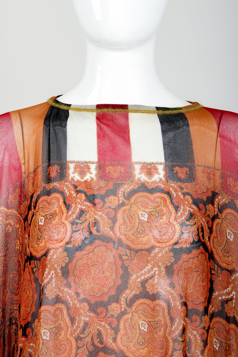 Vintage Jean Paul Gaultier Floral Paisley Mesh Poncho on Mannequin neckline at Recess