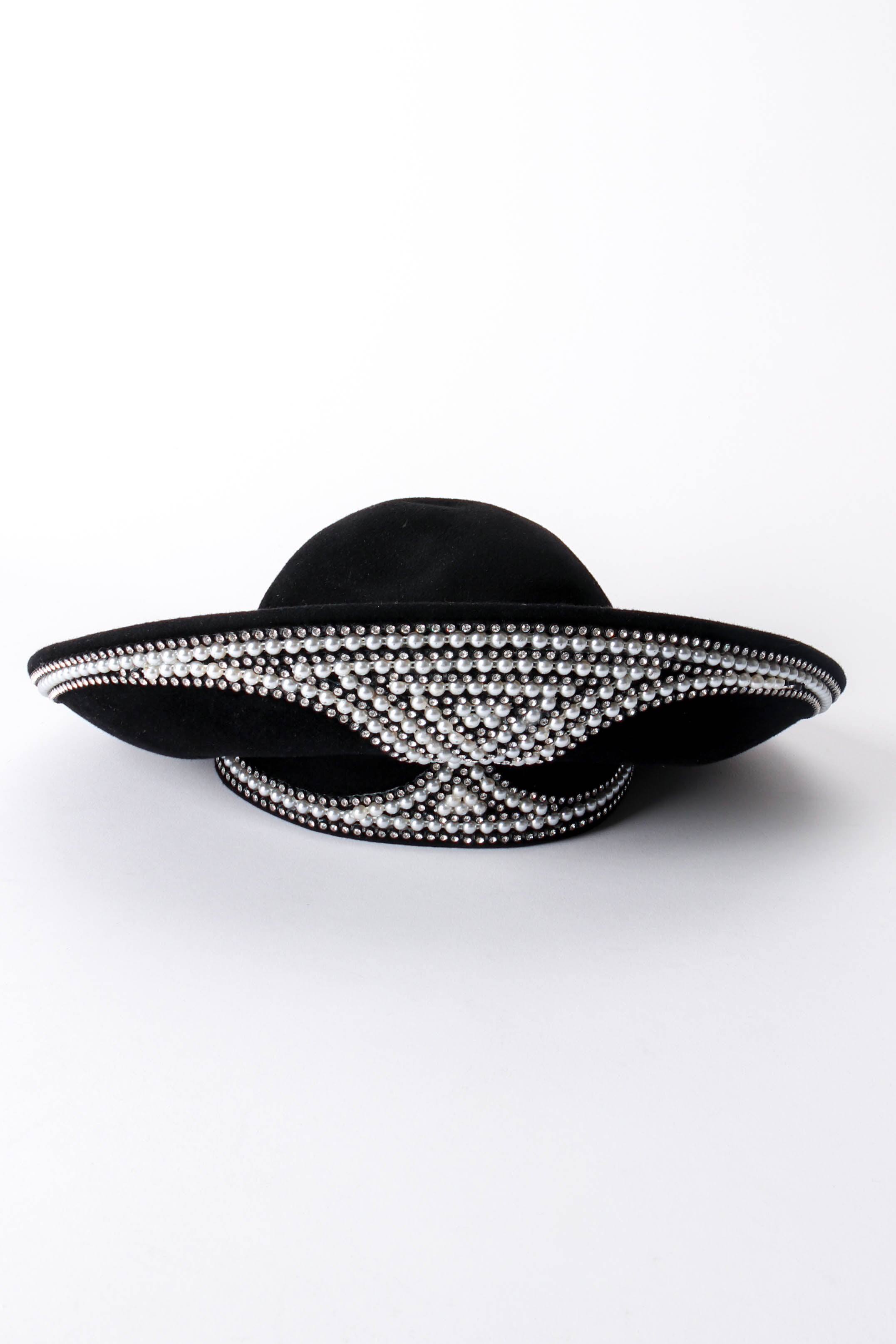 Vintage Jack McConnell Crystal Pearl Studded Halo Hat front at Recess Los Angeles