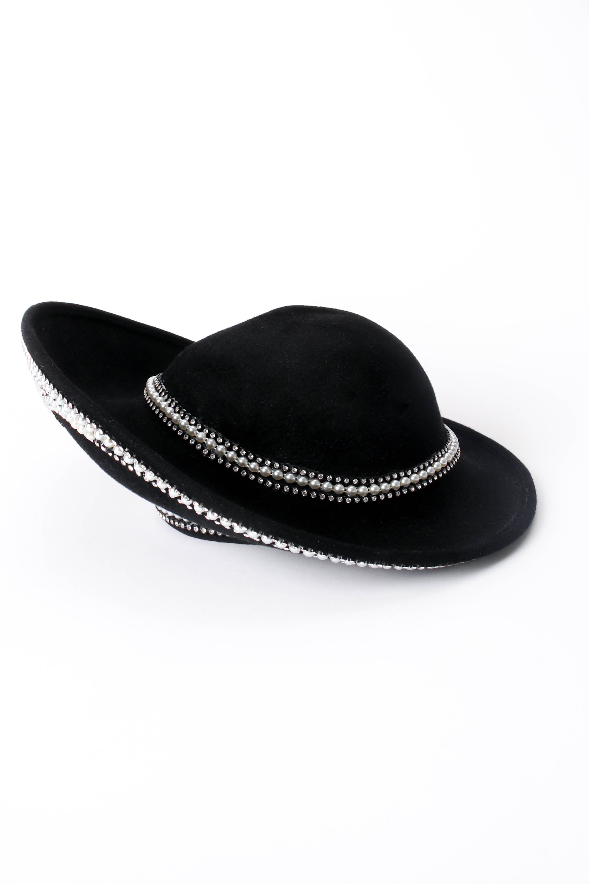 Vintage Jack McConnell Crystal Pearl Studded Halo Hat side at Recess Los Angeles