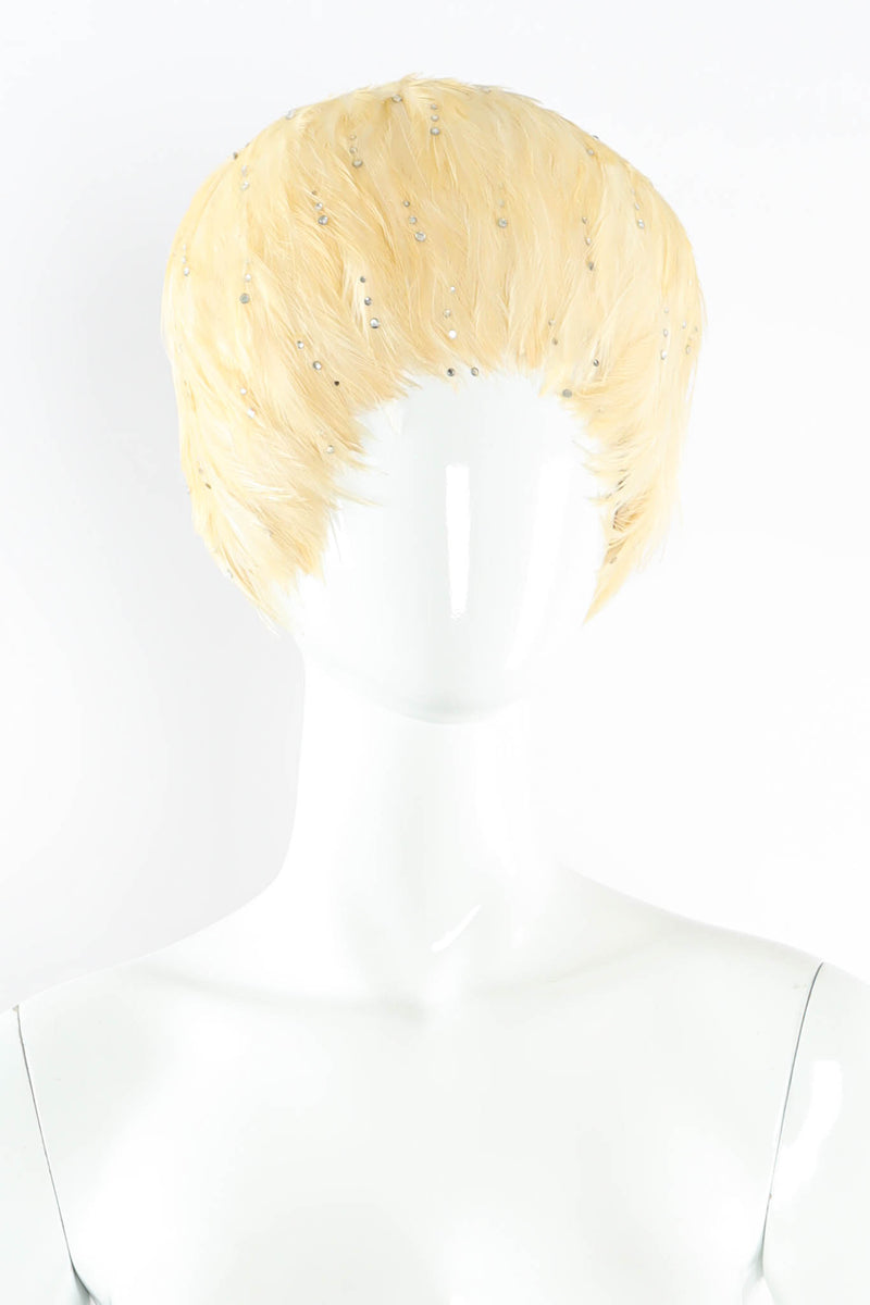 Vintage Jack McConnell Blonde Rhinestone Feather Hat mannequin front @ Recess Los Angeles
