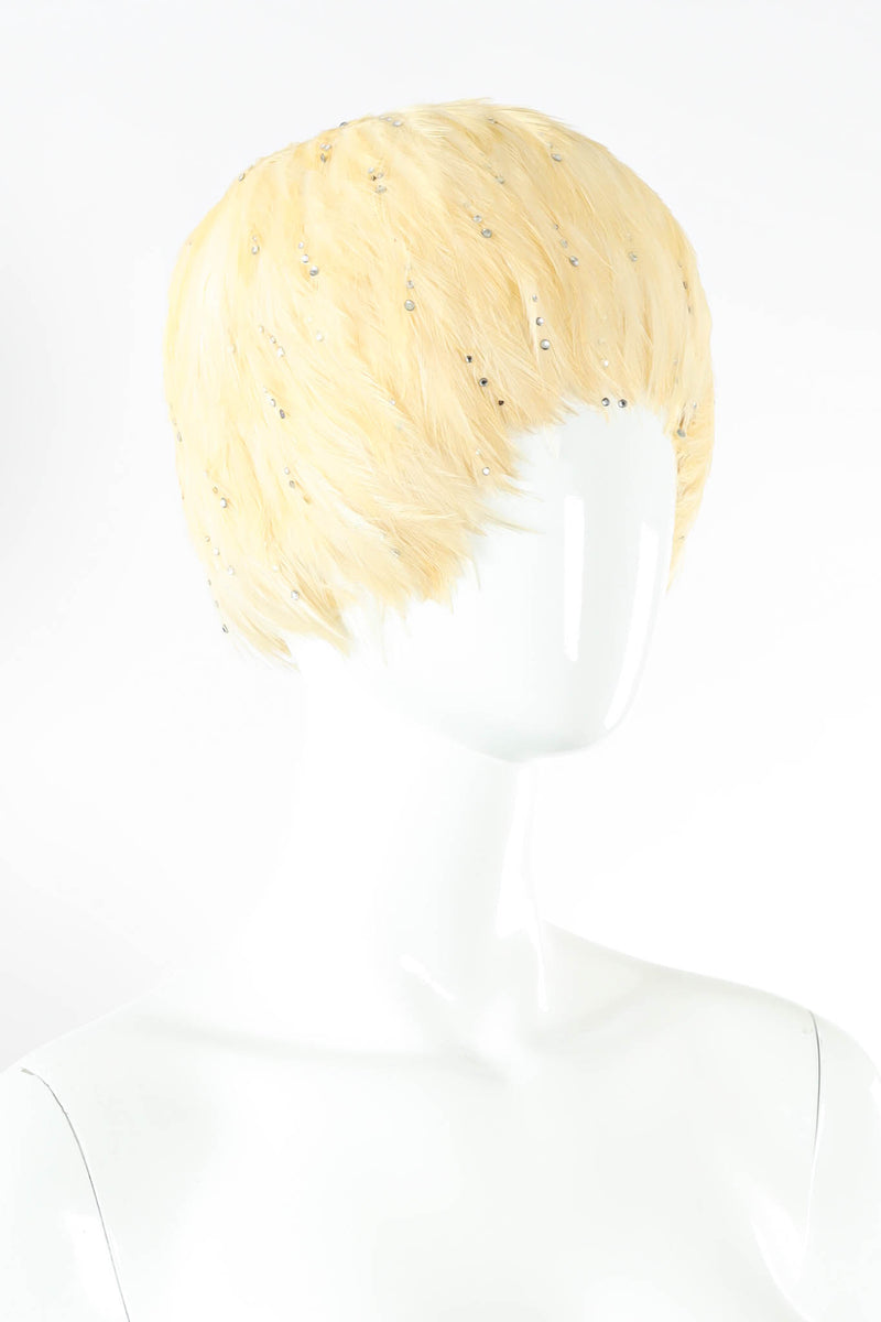 Vintage Jack McConnell Blonde Rhinestone Feather Hat mannequin angle @ Recess Los Angeles