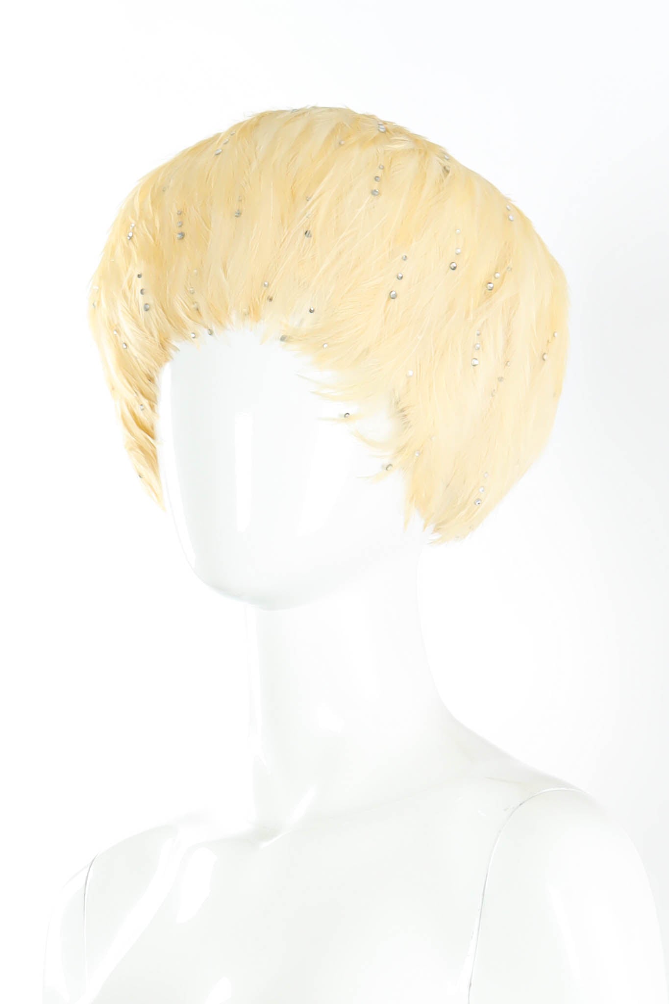 Vintage Jack McConnell Blonde Rhinestone Feather Hat mannequin angle @ Recess Los Angeles