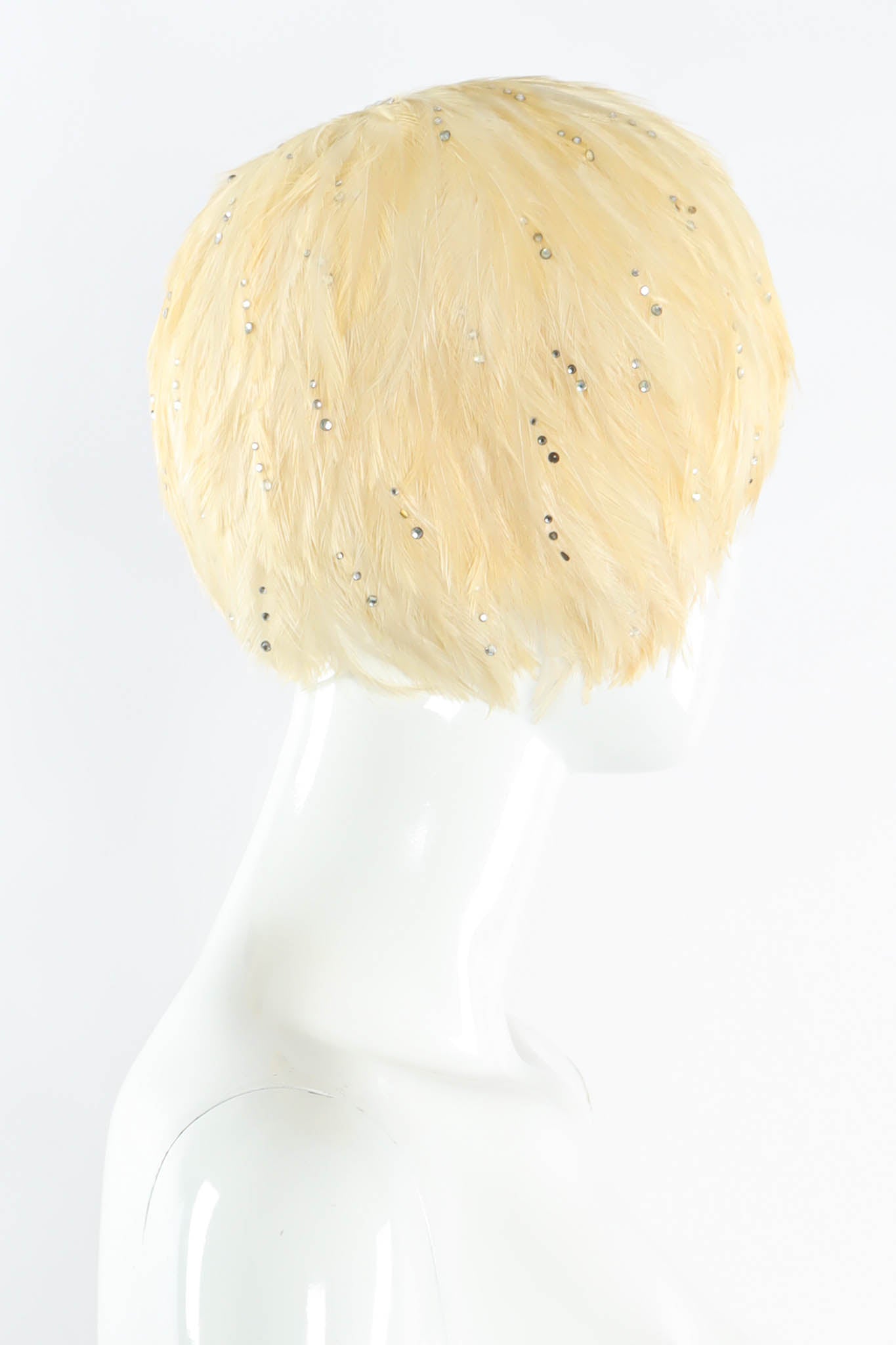 Vintage Jack McConnell Blonde Rhinestone Feather Hat mannequin side @ Recess Los Angeles