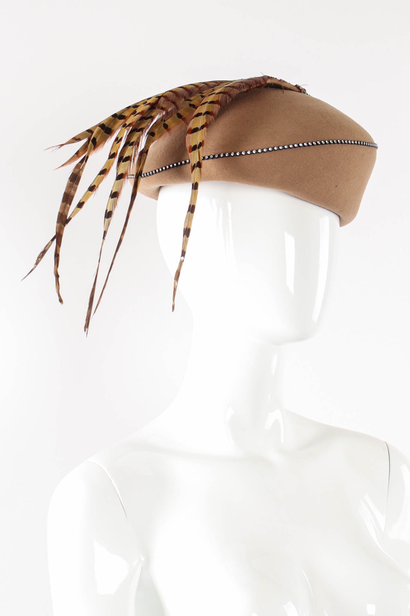 Vintage Jack McConnell Structured Feather-Draped Beret on mannequin at Recess Los Angeles