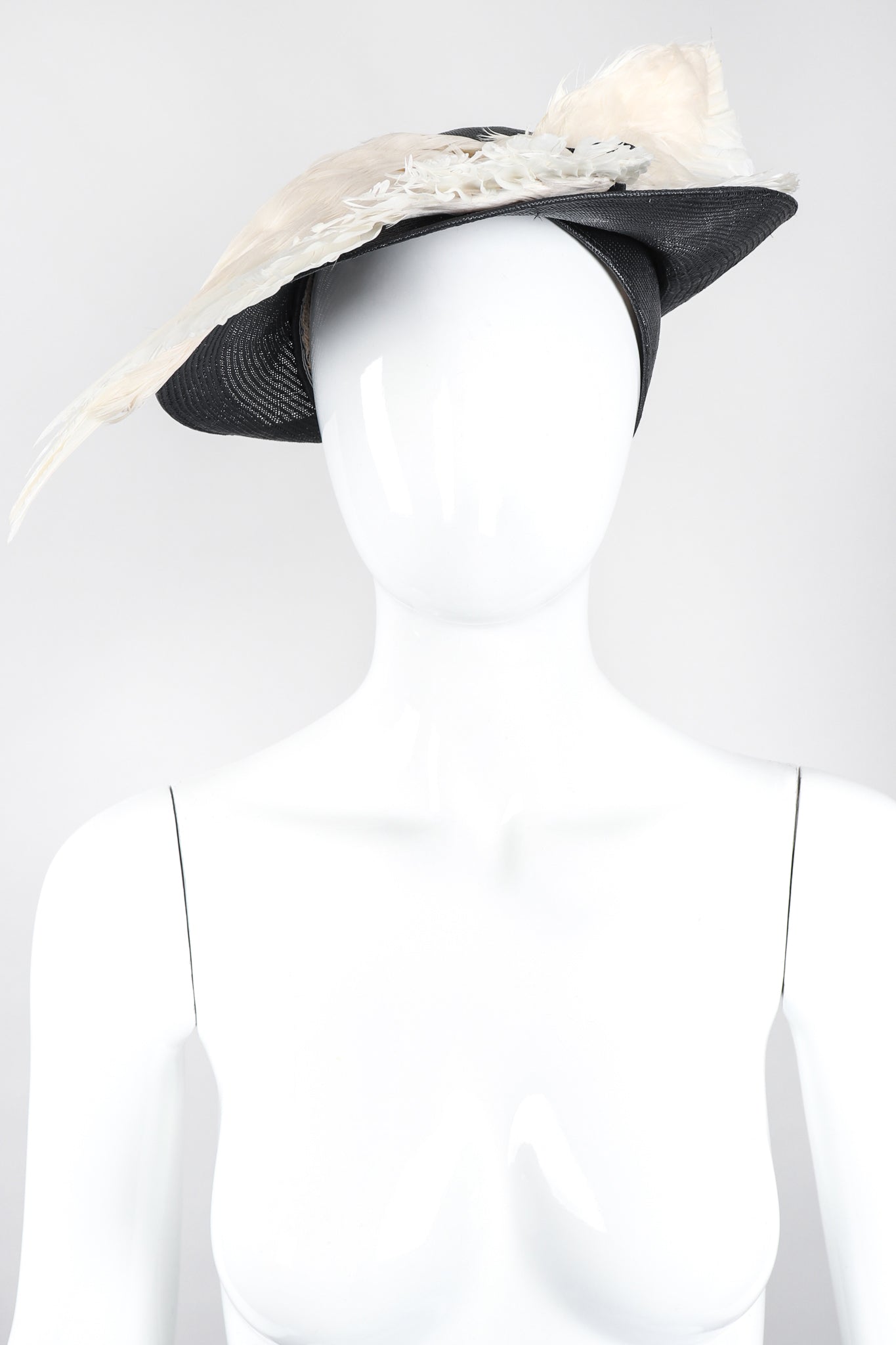 Recess Los Angeles Designer Consignment Vintage Millinery Jack McConnell Feather Wing Calot Juliet Hat