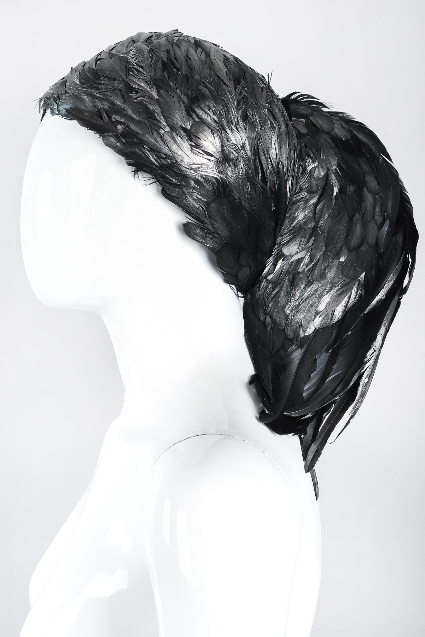 Recess Los Angeles Designer Consignment Vintage Millinery Jack McConnell Feather Waterfall Mohawk Casque Hat