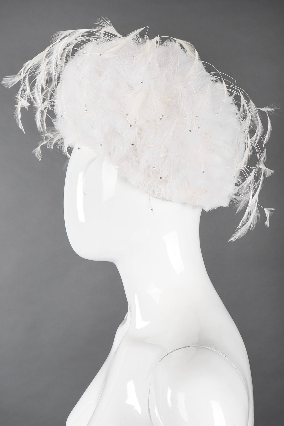MICHAELA Vintage Felt Hat with Tulle Pouf and Feathers Vintage Jack McConnell Tulle Feather Pouf Cossack Wedding  main image 3