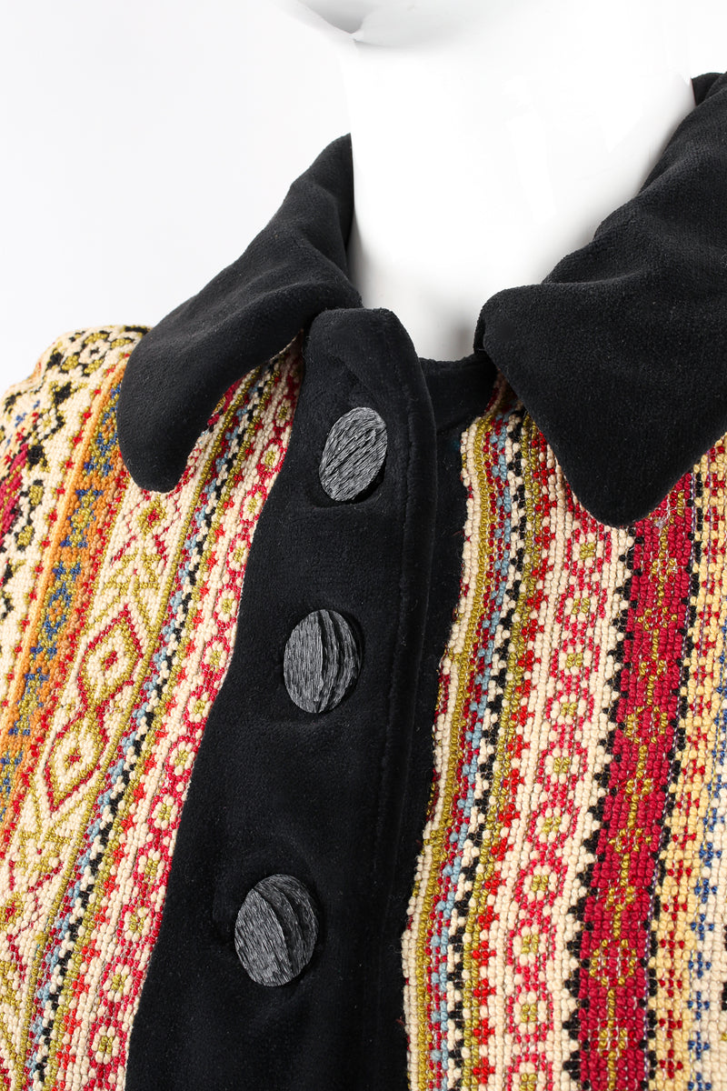 Vintage Jacob Diamond Velvet Tapestry Carpet Cape on Mannequin neckline at Recess Los Angeles