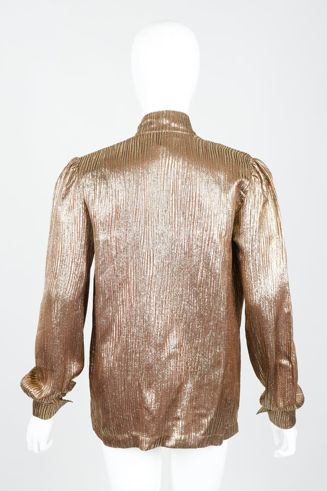 Vintage Jacques Molko Striped Gold Lamé Bow Tie Blouse on Mannequin Back at Recess