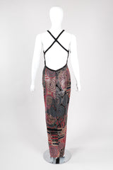 Recess Los Angeles Vintage Janine of London Rose Gold Mosaic Sequin Crossback Halter Gown