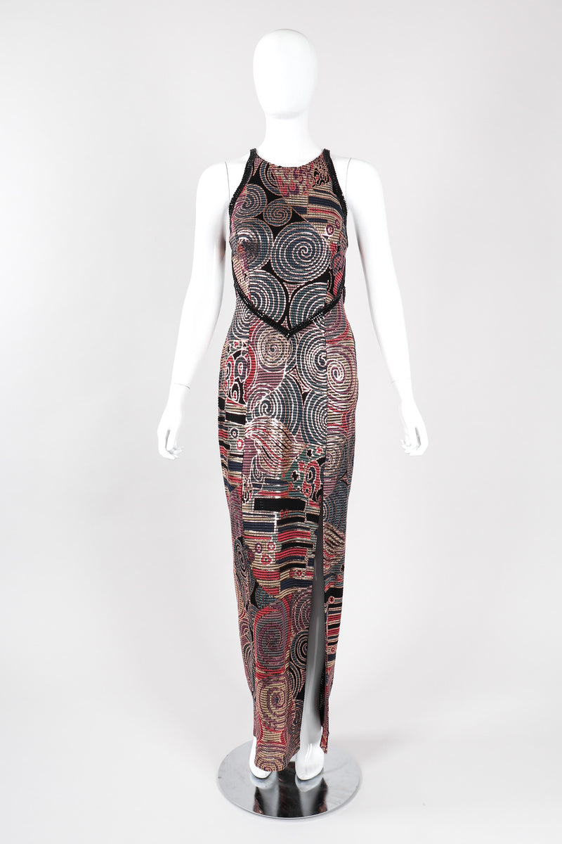 Recess Los Angeles Vintage Janine of London Rose Gold Mosaic Sequin Crossback Halter Gown
