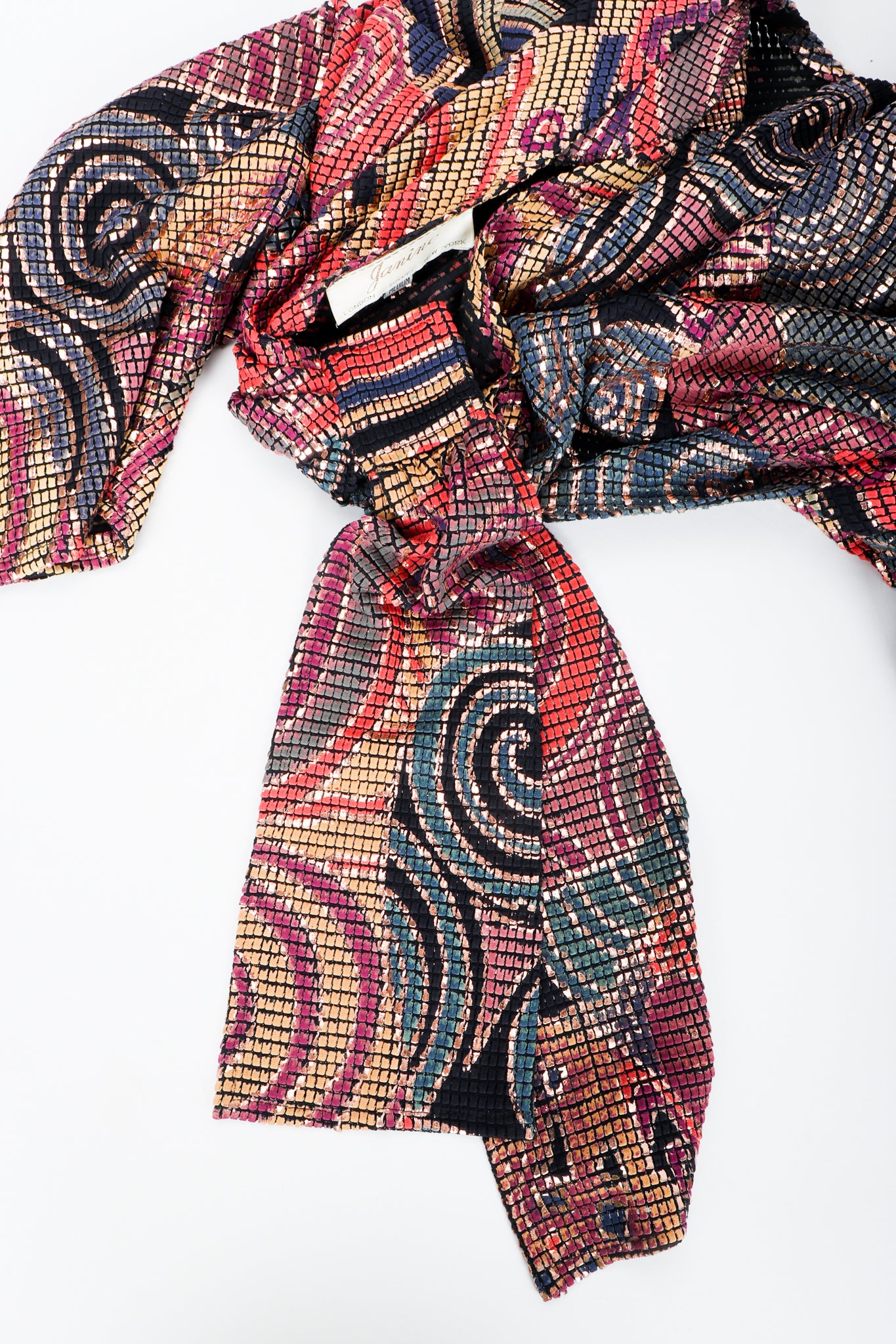 Vintage Janine of London Moasaic Keyhole Back Dress faux tie detail