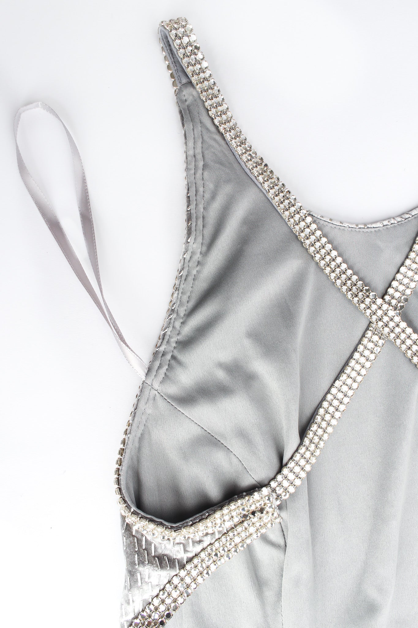 Vintage Janine Crushed Velvet Rhinestone Metallic Dress back rhinestone straps @ Recess LA