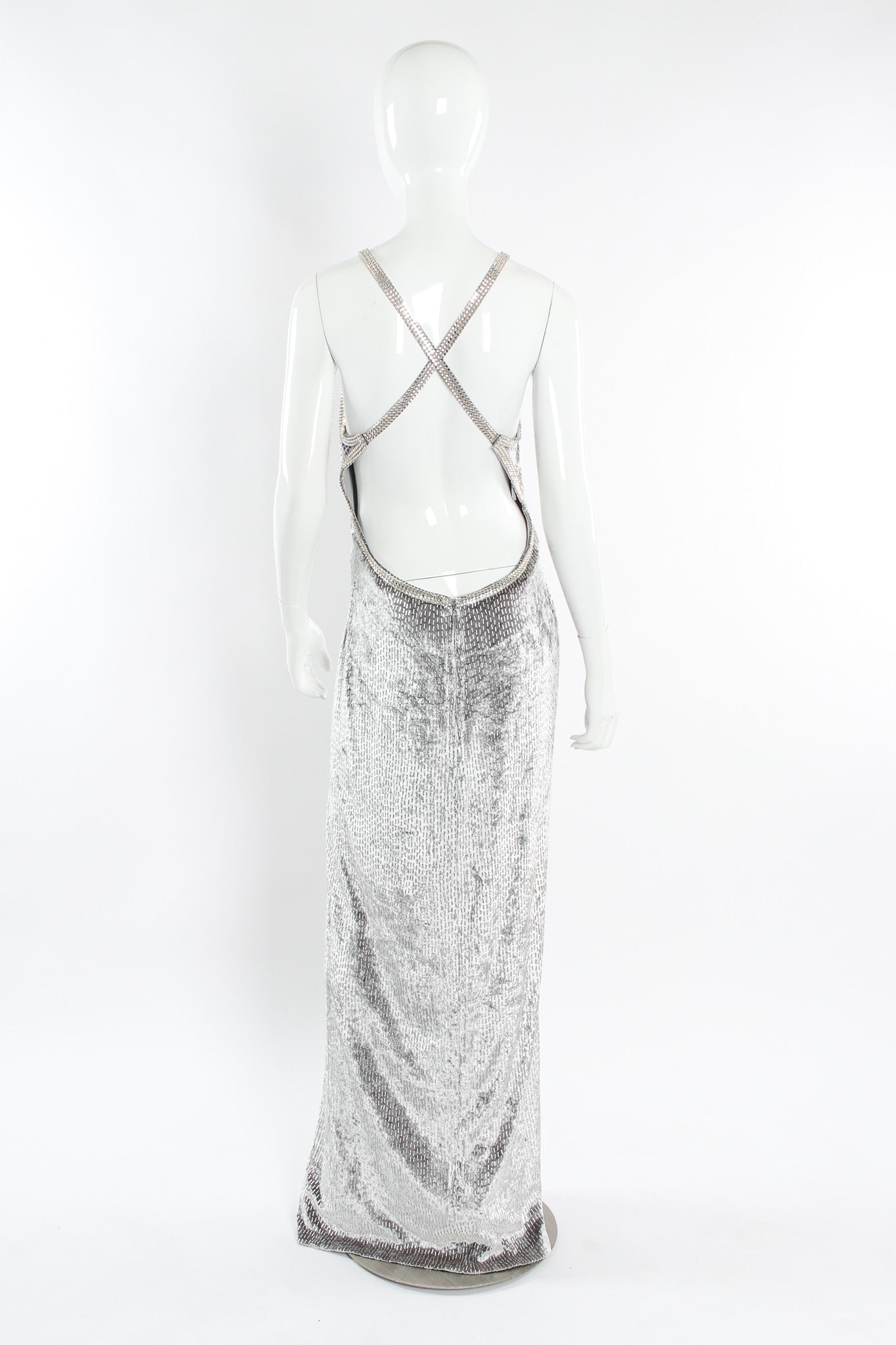Vintage Janine Crushed Velvet Rhinestone Metallic Dress mannequin back @ Recess LA