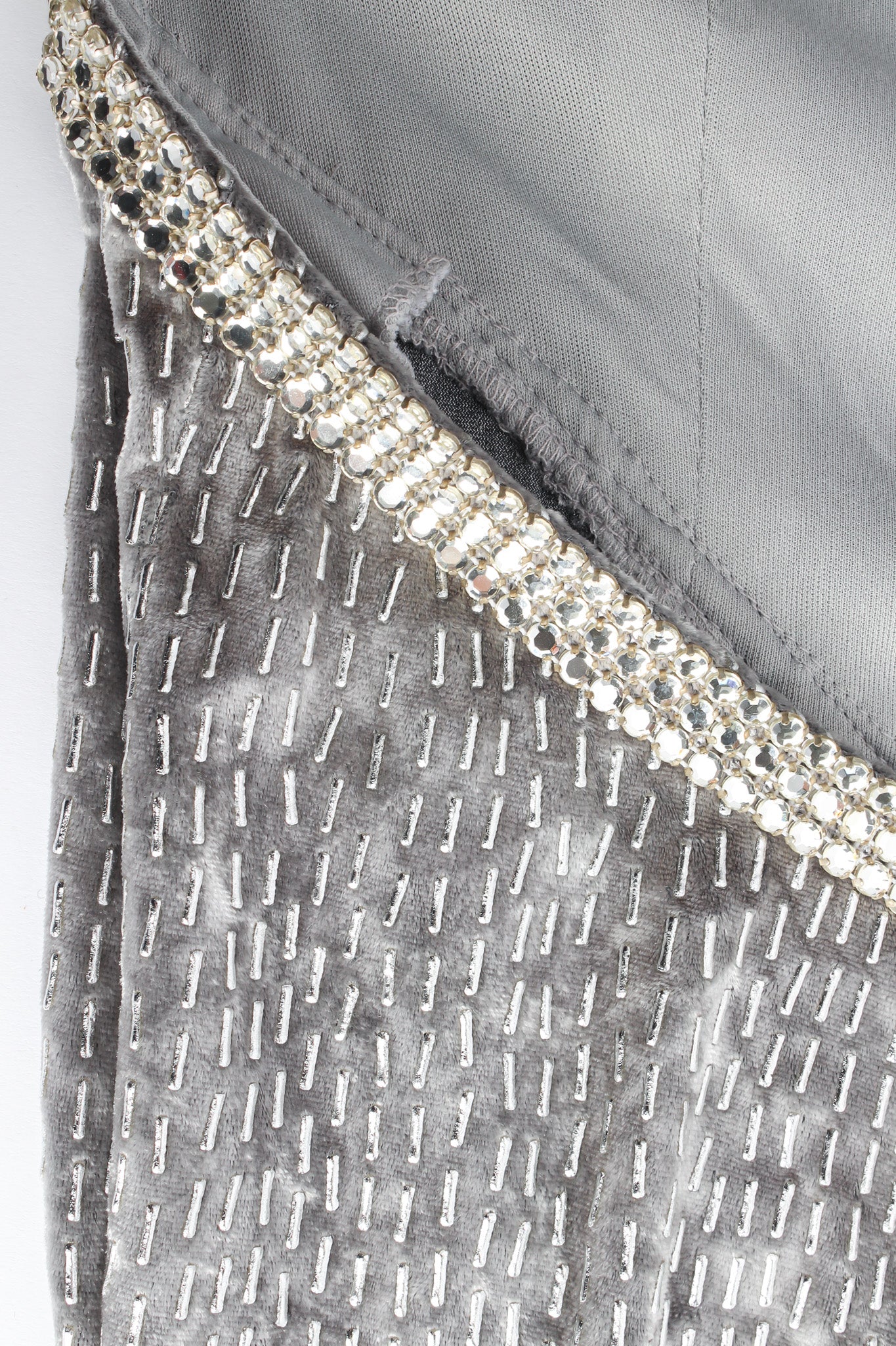 Vintage Janine Crushed Velvet Rhinestone Metallic Dress back rhinestone trim @ Recess LA