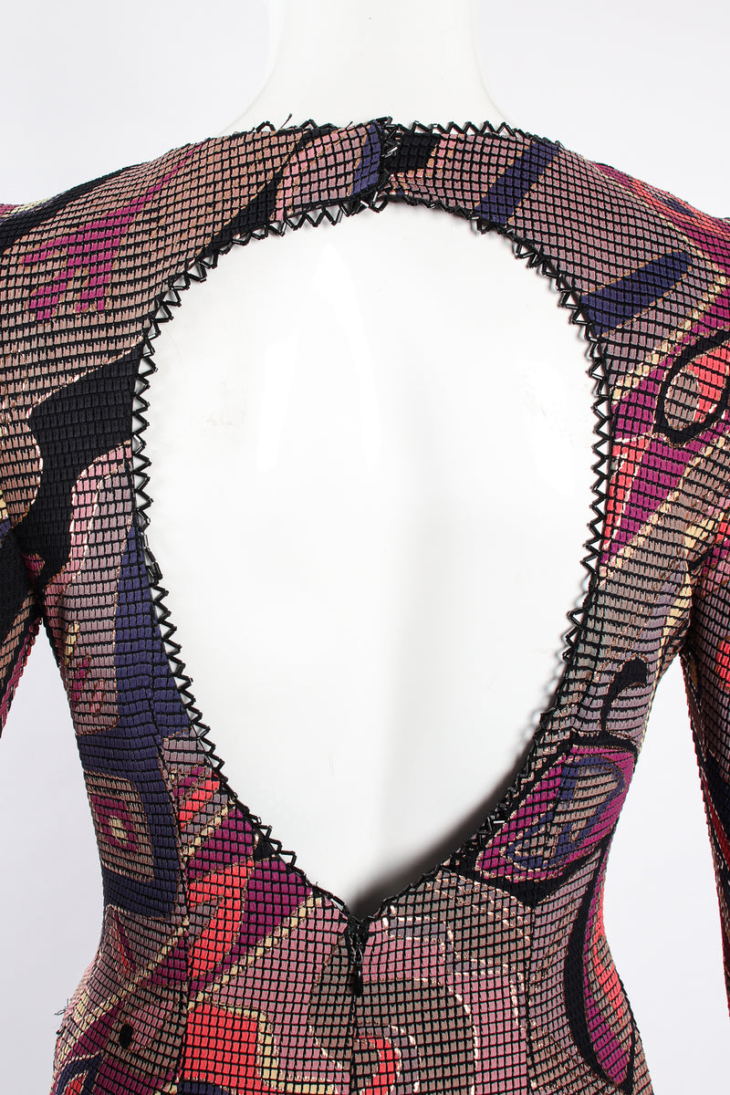 Vintage Janine Asymmetrical Mosaic Mesh Cutout Dress on Mannequin back keyhole at Recess LA