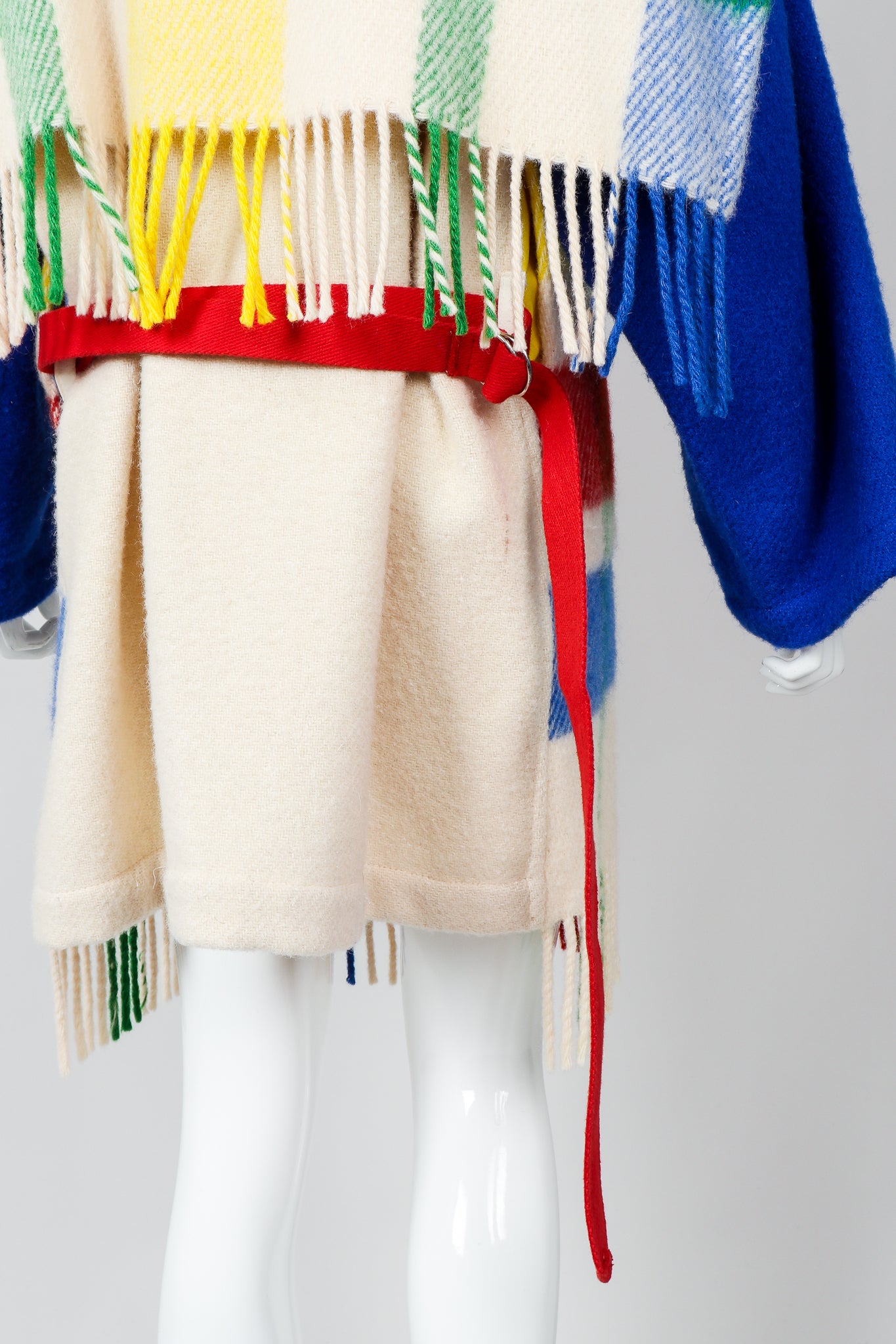 Vintage Jean-Charles De Castelbajac Rainbow Plaid Blanket Coat Belt and Fringe at Recess