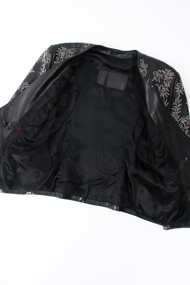 Vintage Jean Claude Jitrois Embroidered Collarless Leather Jacket lining at Recess LA