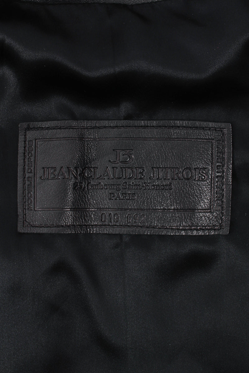 Vintage Jean Claude Jitrois Embroidered Collarless Leather Jacket label at Recess LA