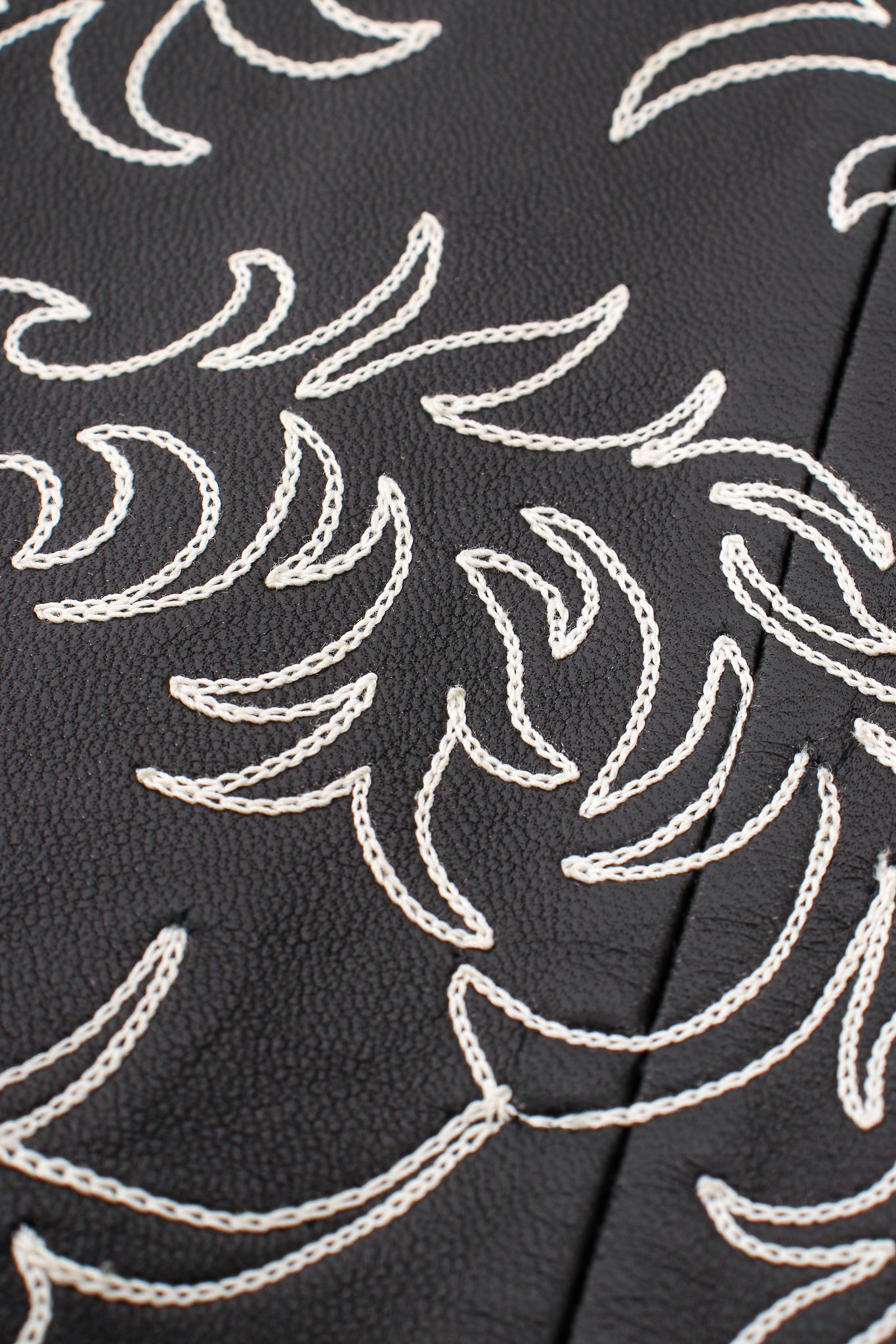 Vintage Jean Claude Jitrois Embroidered Collarless Leather Jacket embroidery detail at Recess LA
