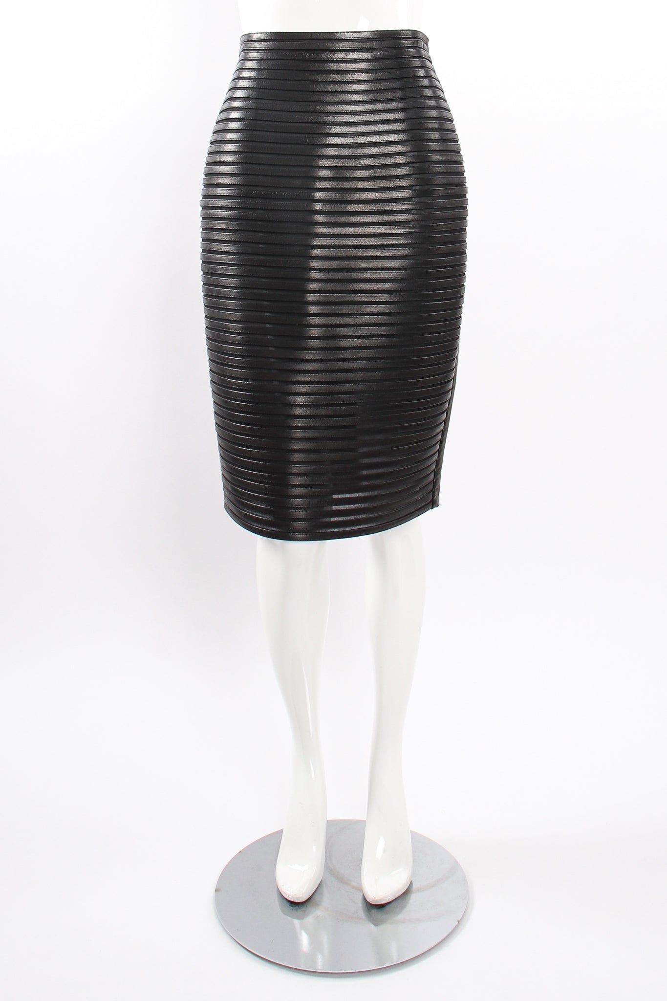 Vintage Jean Claude Jitrois Sheer Leather Striped Jacket Set Skirt front @ Recess LA