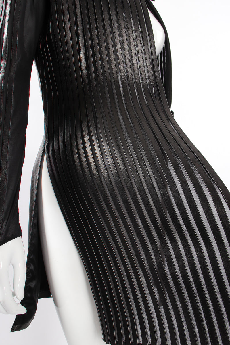 Vintage Jean Claude Jitrois Sheer Leather Striped Jacket & Skirt Set on Mannequin detail at Recess