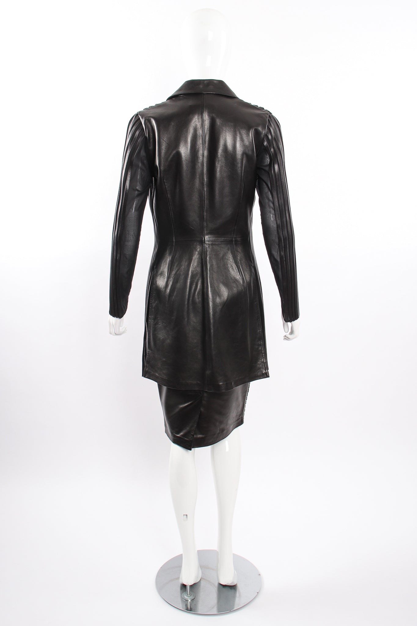 Vintage Jean Claude Jitrois Sheer Leather Striped Jacket & Skirt Set on Mannequin back @ Recess LA