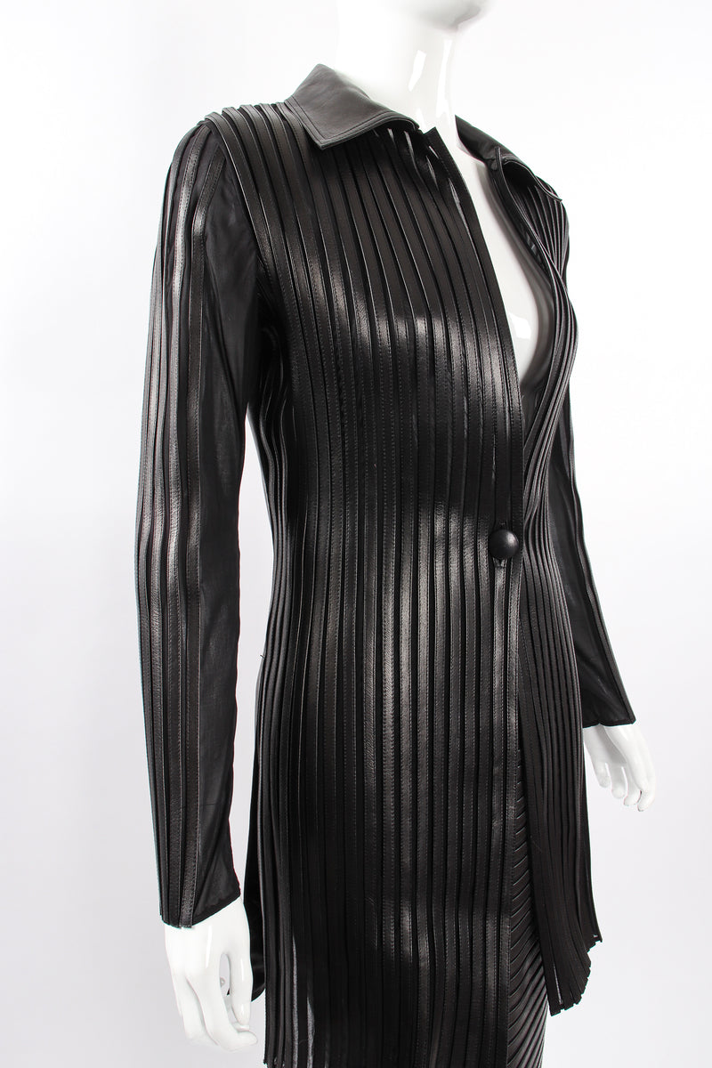 Vintage Jean Claude Jitrois Sheer Leather Striped Jacket & Skirt Set on Mannequin crop at Recess LA