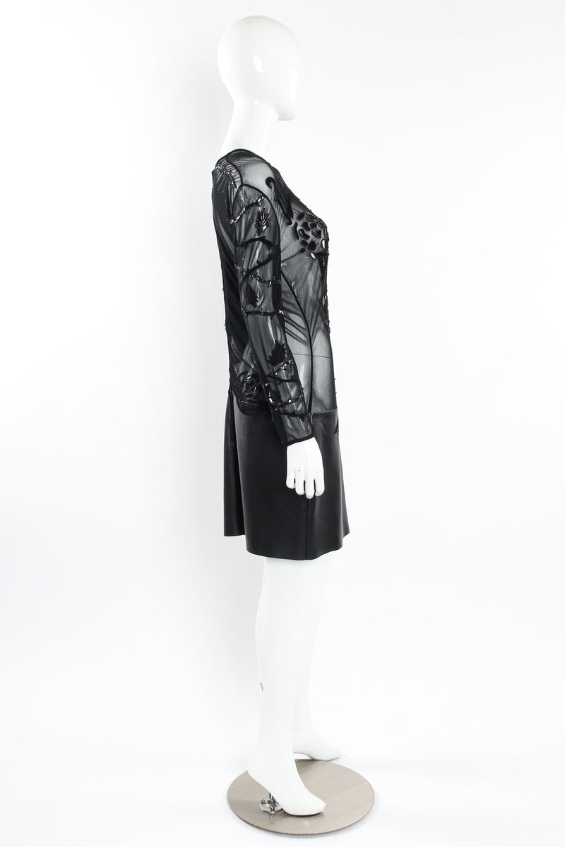 Vintage Jean Claude Jitrois Rose Appliqué Leather Sheer Dress mannequin side @ Recess LA