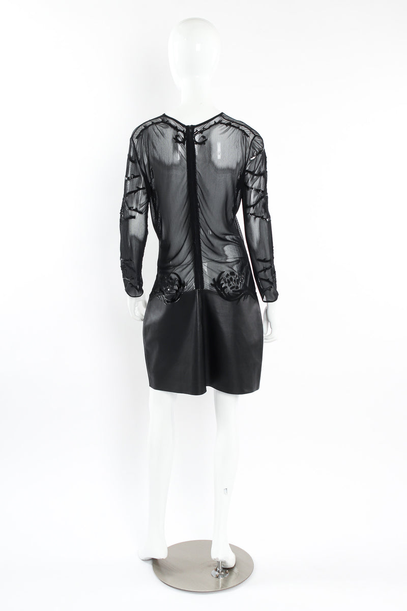 Vintage Jean Claude Jitrois Rose Appliqué Leather Sheer Dress mannequin back @ Recess LA