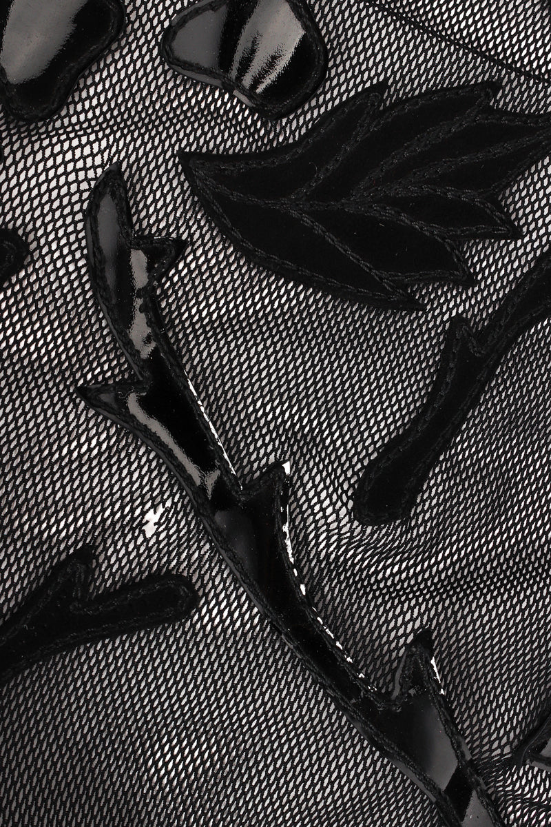 Vintage Jean Claude Jitrois Rose Appliqué Leather Sheer Dress hole on mesh front bodice @ Recess LA
