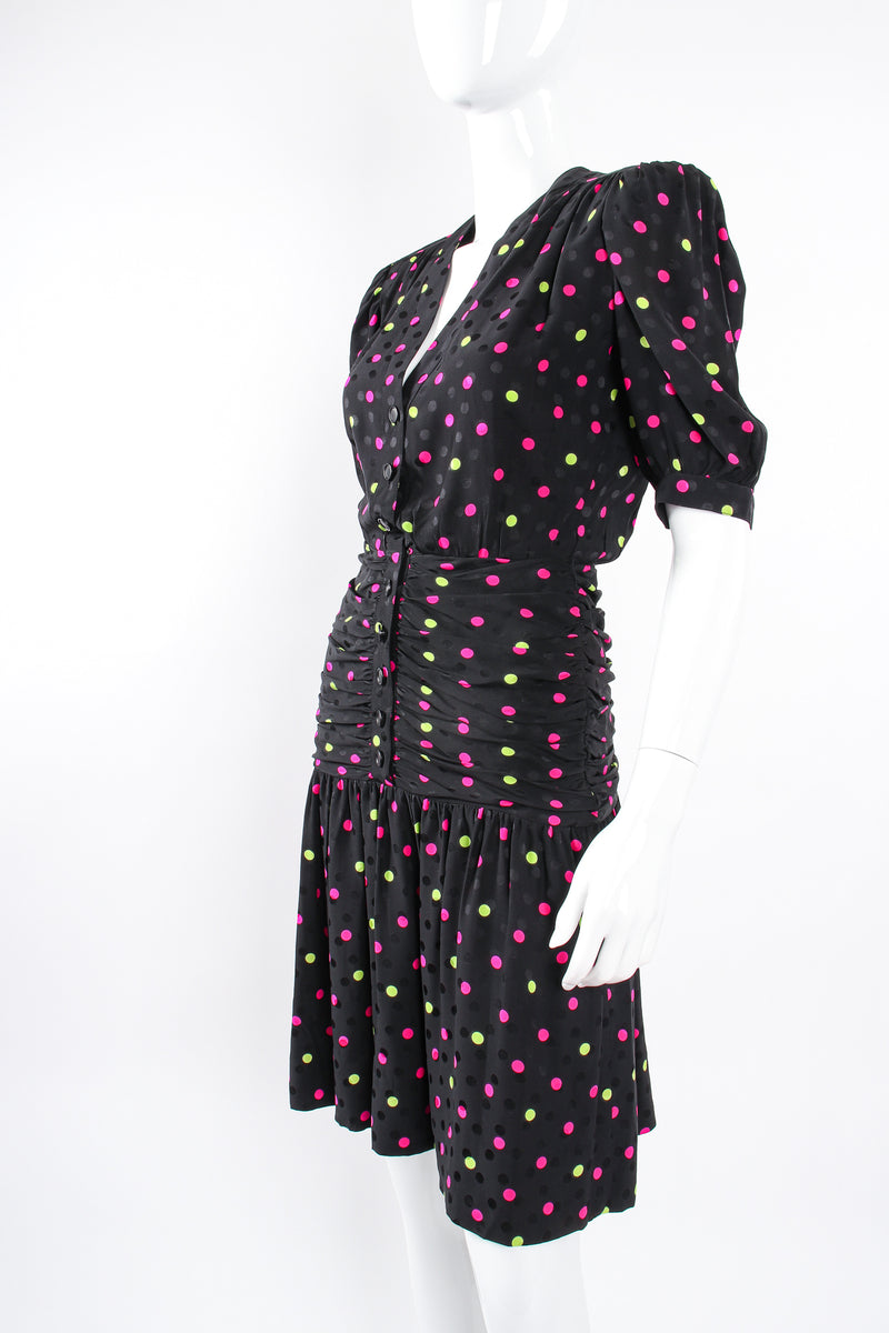 Vintage Jean Louis Scherrer Retro Polka Party Cocktail Dress on Mannequin angle at Recess LAa