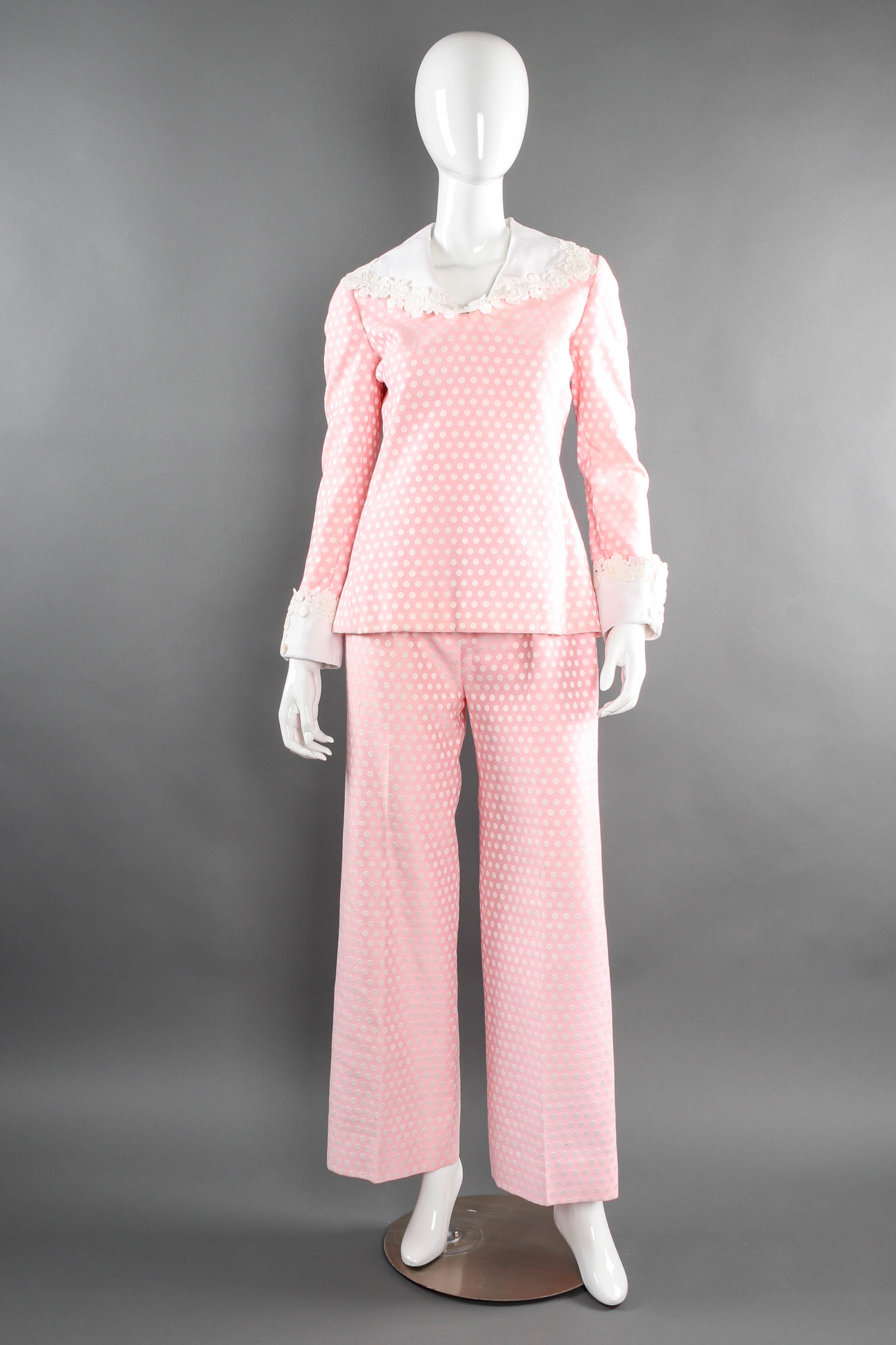 Jean Louis pink polka dot top pants set on mannequin front at Recess Los Angeles
