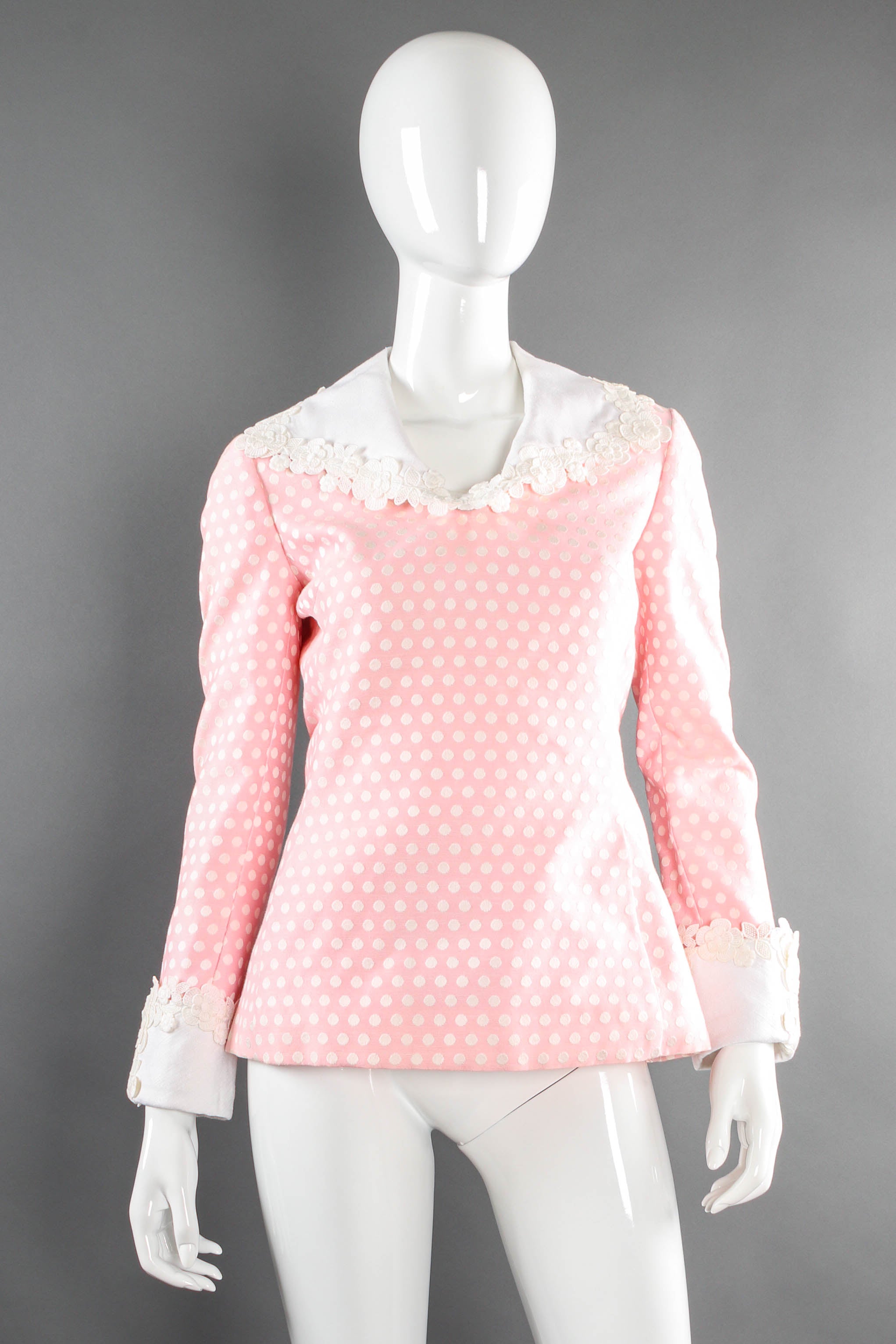Jean Louis pink polka dot top on mannequin front at Recess Los Angeles