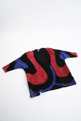 Vintage Jean Muir Suede Colorblock Swirl Cocoon Coat flat at Recess Los Angeles
