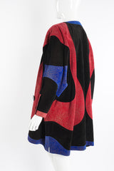 Vintage Jean Muir Suede Colorblock Swirl Cocoon Coat on Mannequin back crop at Recess Los Angeles
