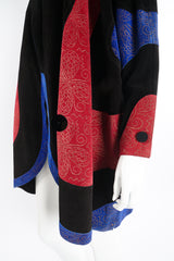 Vintage Jean Muir Suede Colorblock Swirl Cocoon Coat on Mannequin crop at Recess Los Angeles