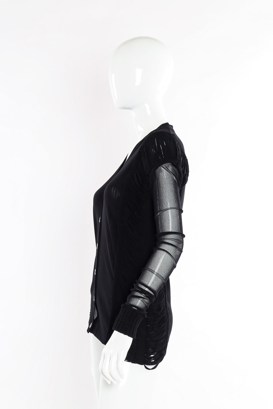 mesh ruched cardigan by Jean Paul Gaultier Soleil mannequin side @recessla