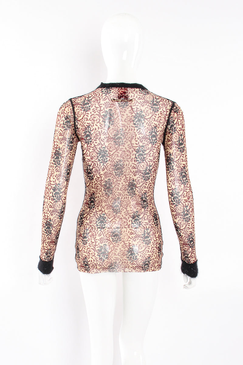 Vintage Jean Paul Gaultier Floral Block Print Mesh Mohair T-Shirt on Mannequin back at Recess LA