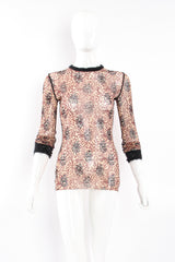 Vintage Jean Paul Gaultier Floral Black Print Mesh Mohair T-Shirt on Mannequin front at Recess LA