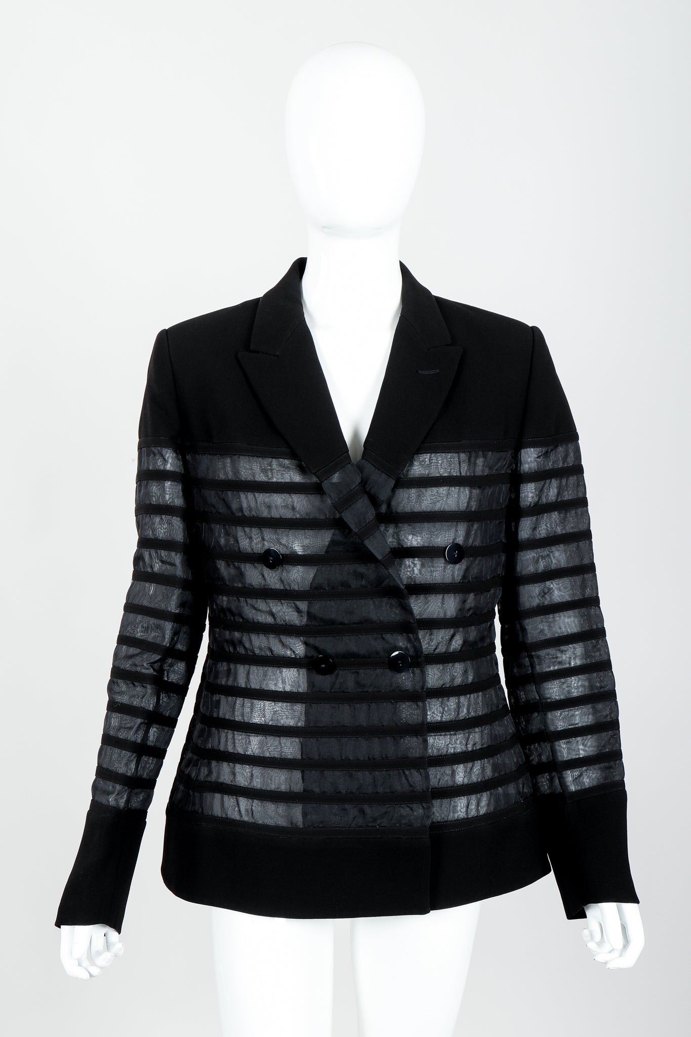 Vintage Jean Paul Gaultier Sheer Striped Jacket on Mannequin front at Recess Los Angeles