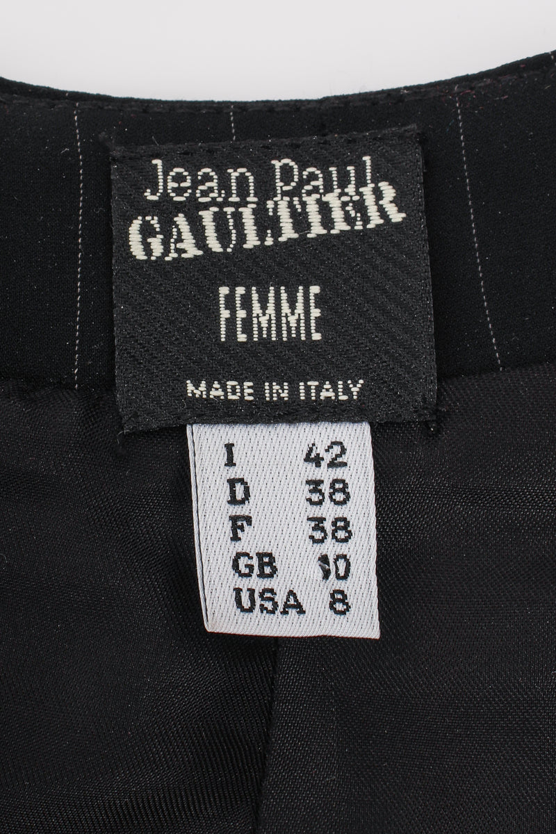 Vintage Jean Paul Gaultier Pinstripe Bustier Bra Jacket label at Recess Los Angeles