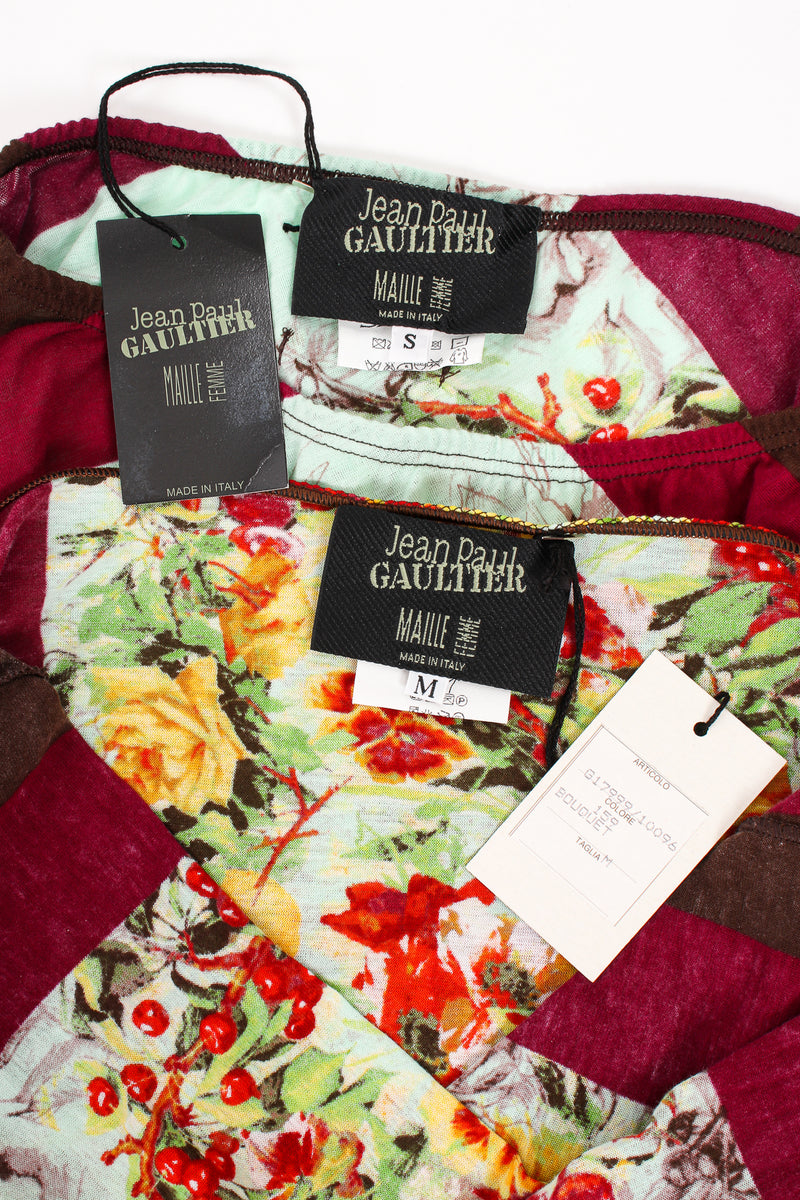 Vintage Jean Paul Gaultier Floral Stripe Jersey Halter & Skirt Set labels and tags at Recess