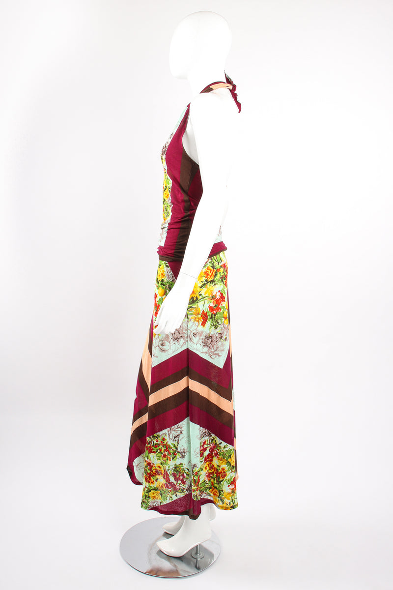 Vintage Jean Paul Gaultier Floral Stripe Jersey Halter & Skirt Set On Mannequin side at Recess LA