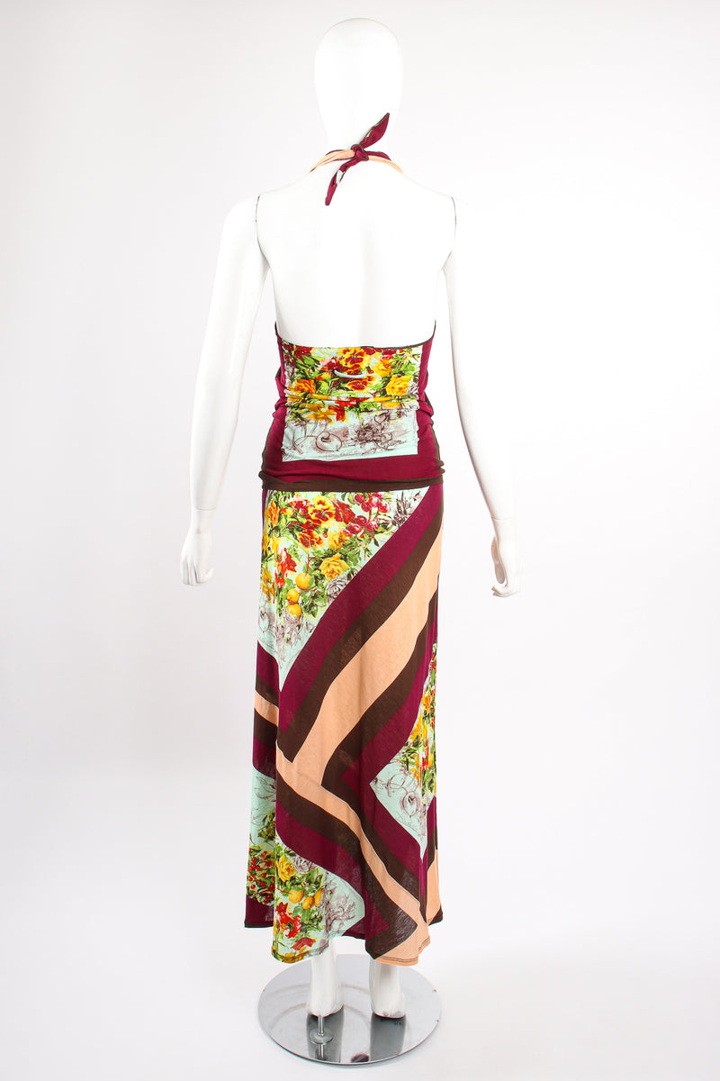 Vintage Jean Paul Gaultier Floral Stripe Jersey Halter & Skirt Set On Mannequin back at Recess LA