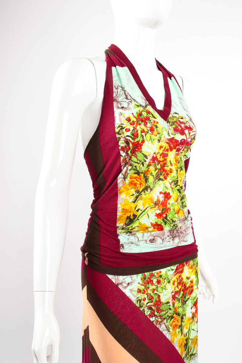 Vintage Jean Paul Gaultier Floral Stripe Jersey Halter & Skirt Set On Mannequin crop at Recess LA